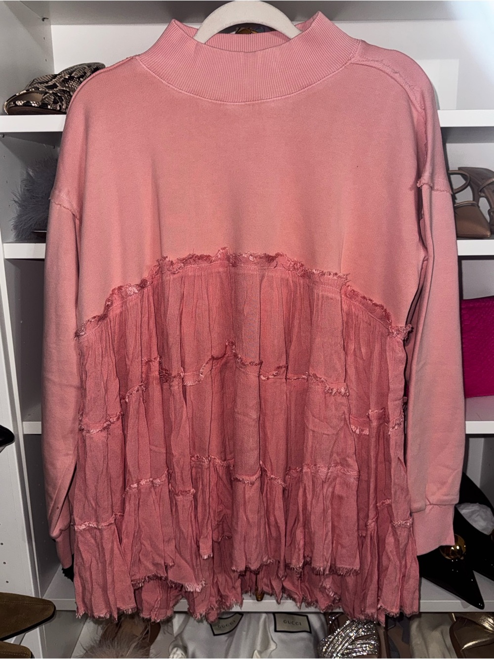 We The Free Dusty Rose Ruffle-Hem Pullover